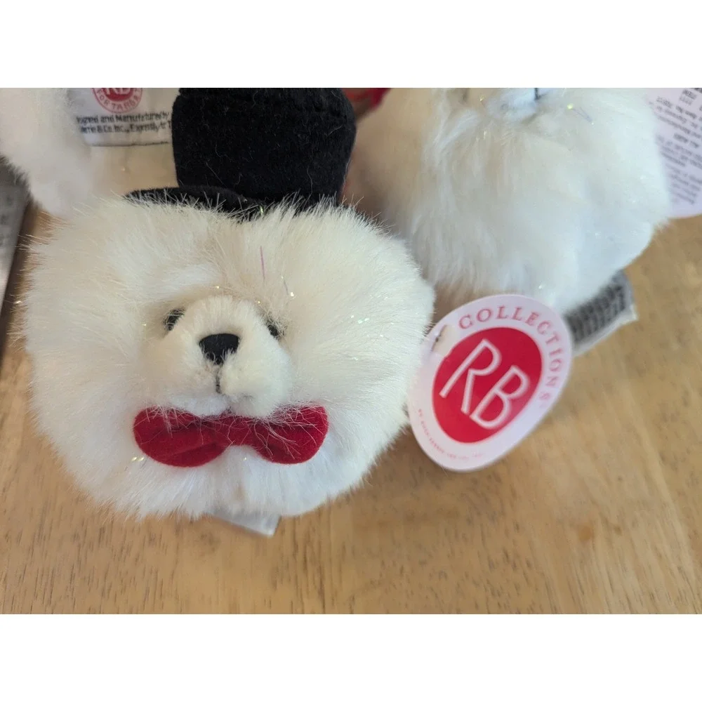 RB Collections  Small Furry White Bear Red Bow Tie 4 Top Hats 1 Lot Of 5